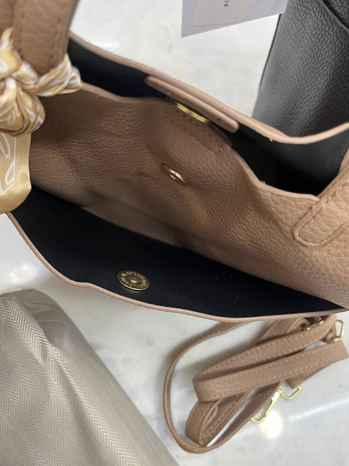 Litchi Embossed Shoulder Tote Bag with Inner Pouch